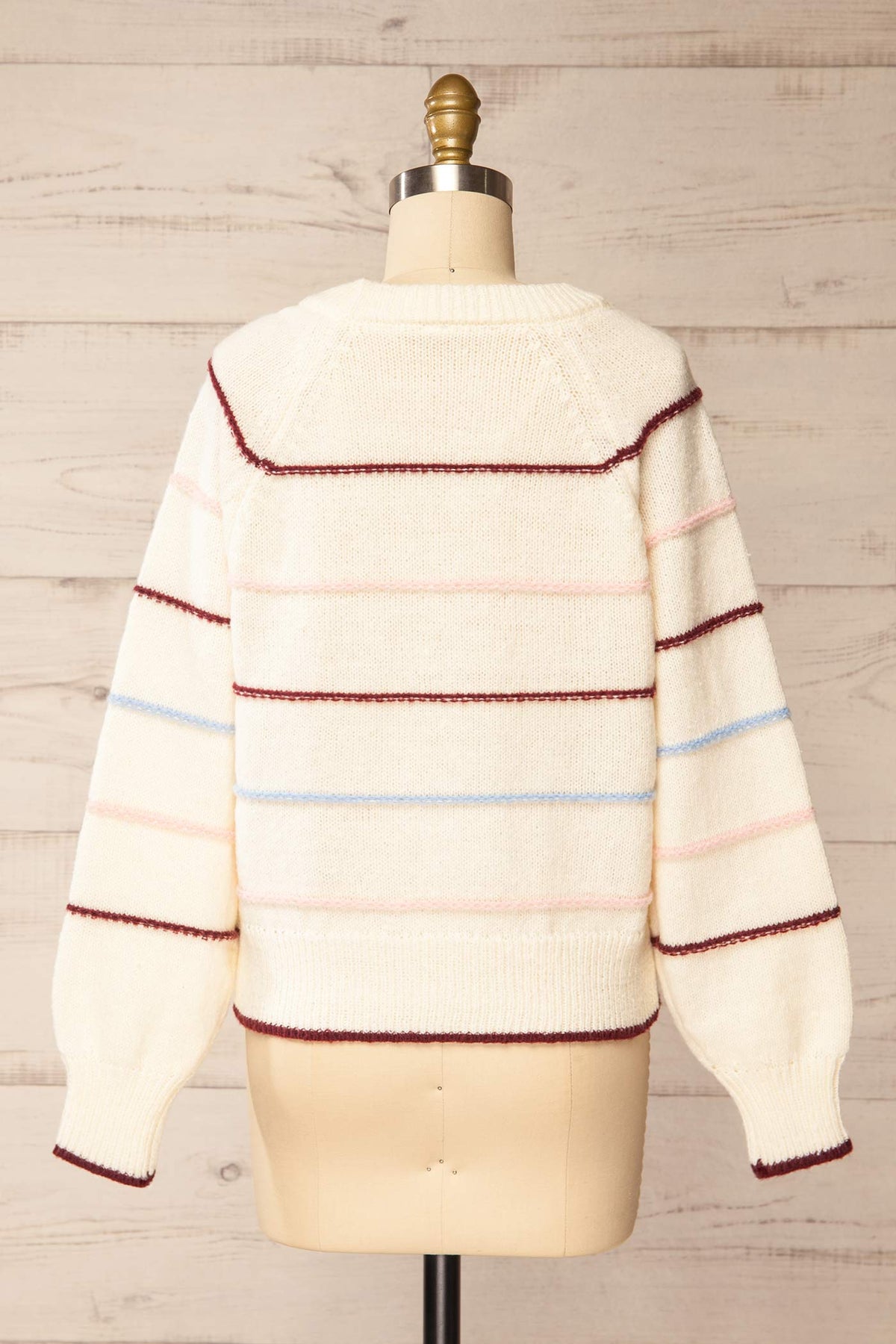 back view of Mistissini Ivory Striped Crewneck Knit Sweater at La petite garçonne