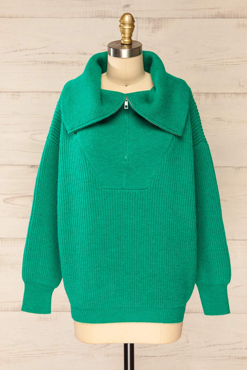 Molina Green Quarter-Zip Rib Knit Sweater | La petite garçonne front view