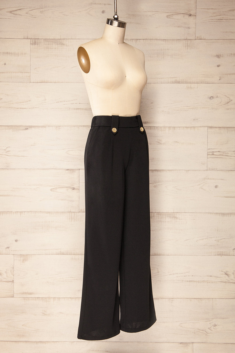 Mombasa Black Wide-Leg Pants w/ Golden Buttons | La petite garçonne side view