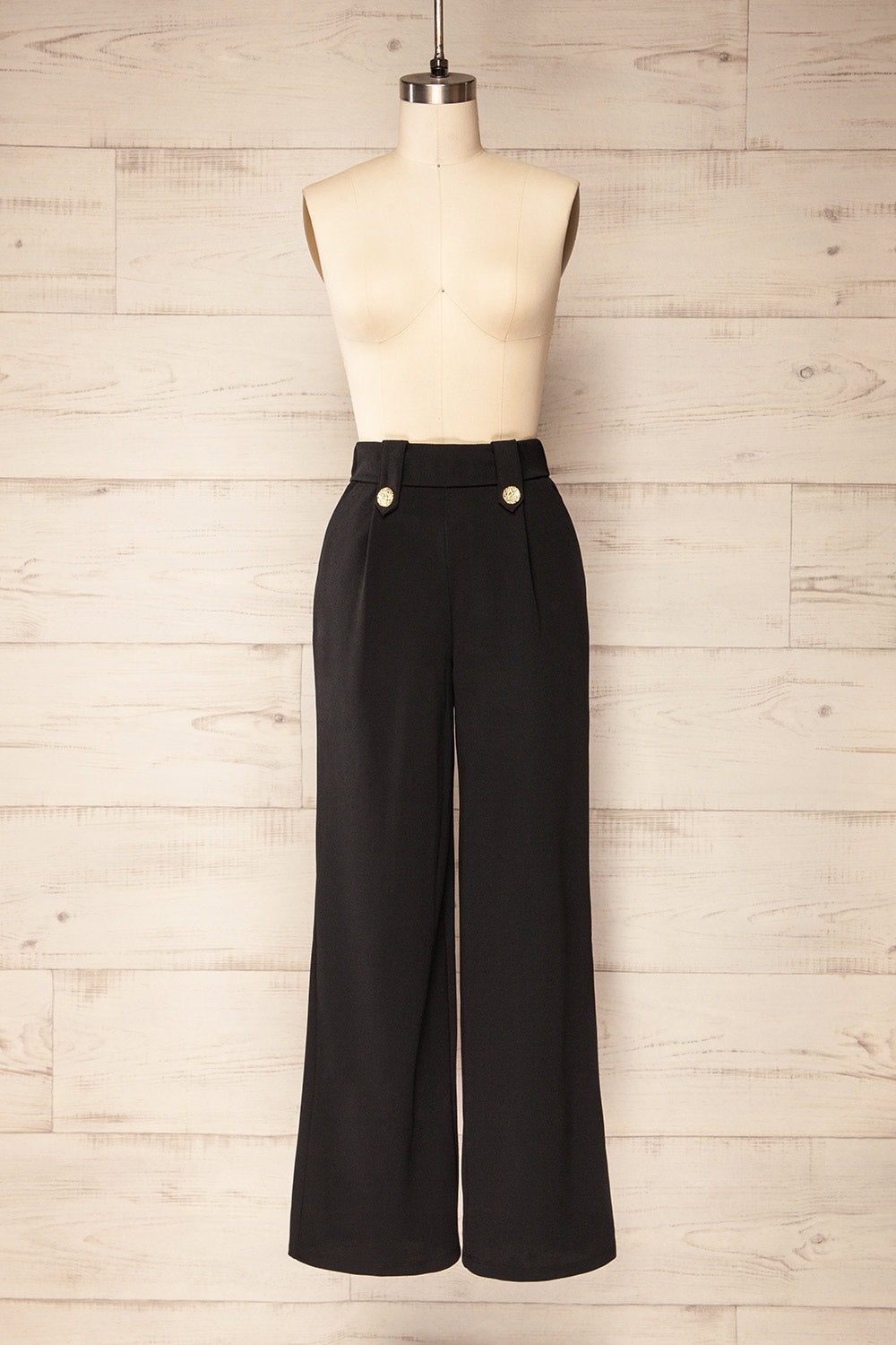 Mombasa Black Wide-Leg Pants w/ Golden Buttons | La petite garçonne front view