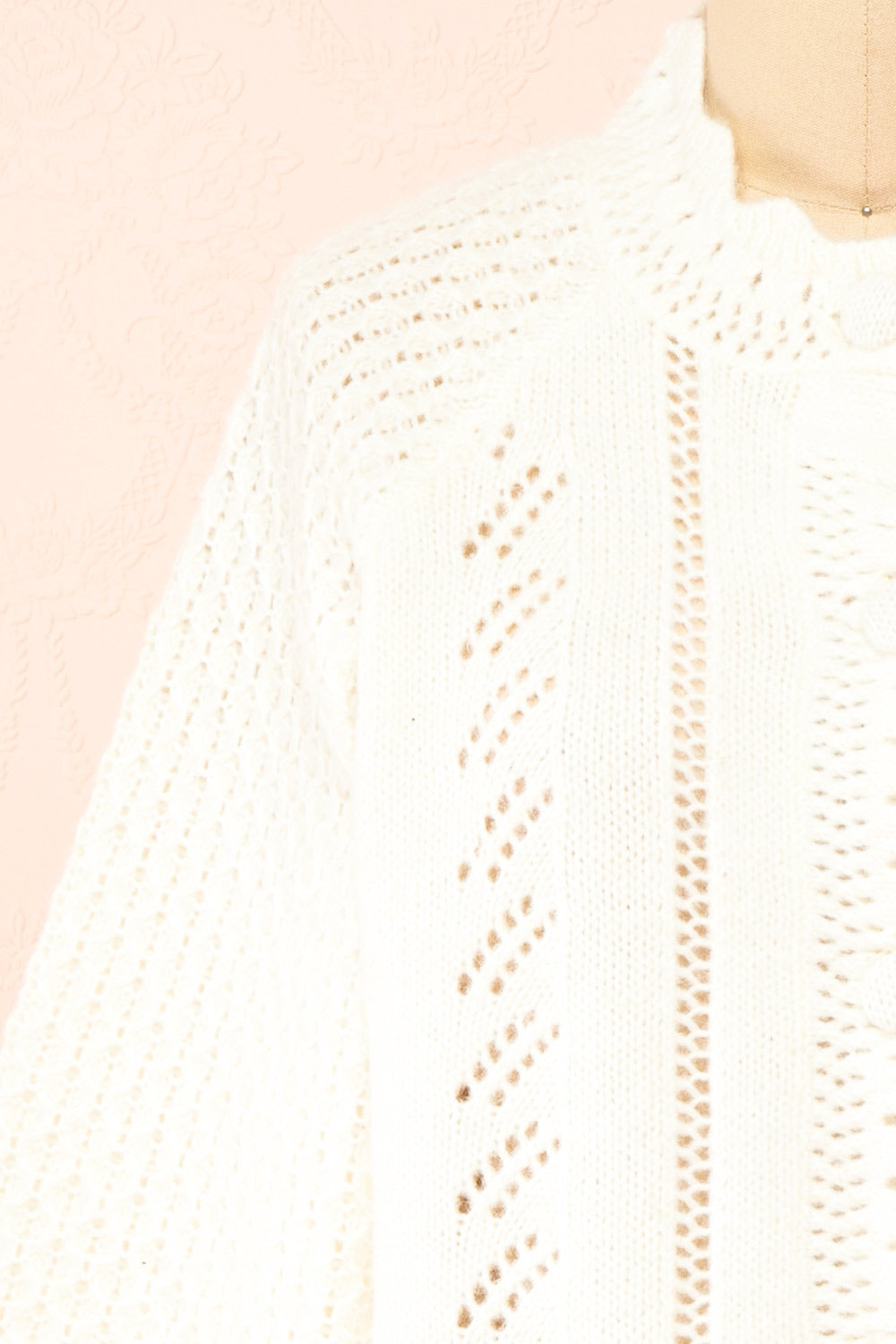 Monethalie White Openwork Knit Cardigan | Boutique 1861 front close-up
