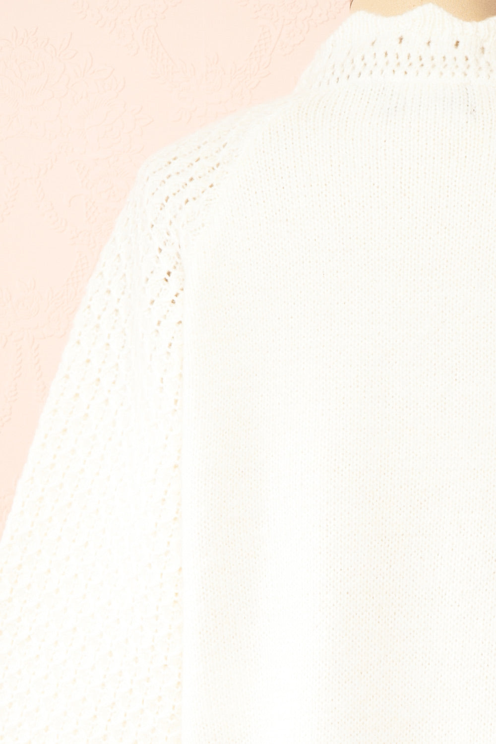 Monethalie White Openwork Knit Cardigan | Boutique 1861 back close-up