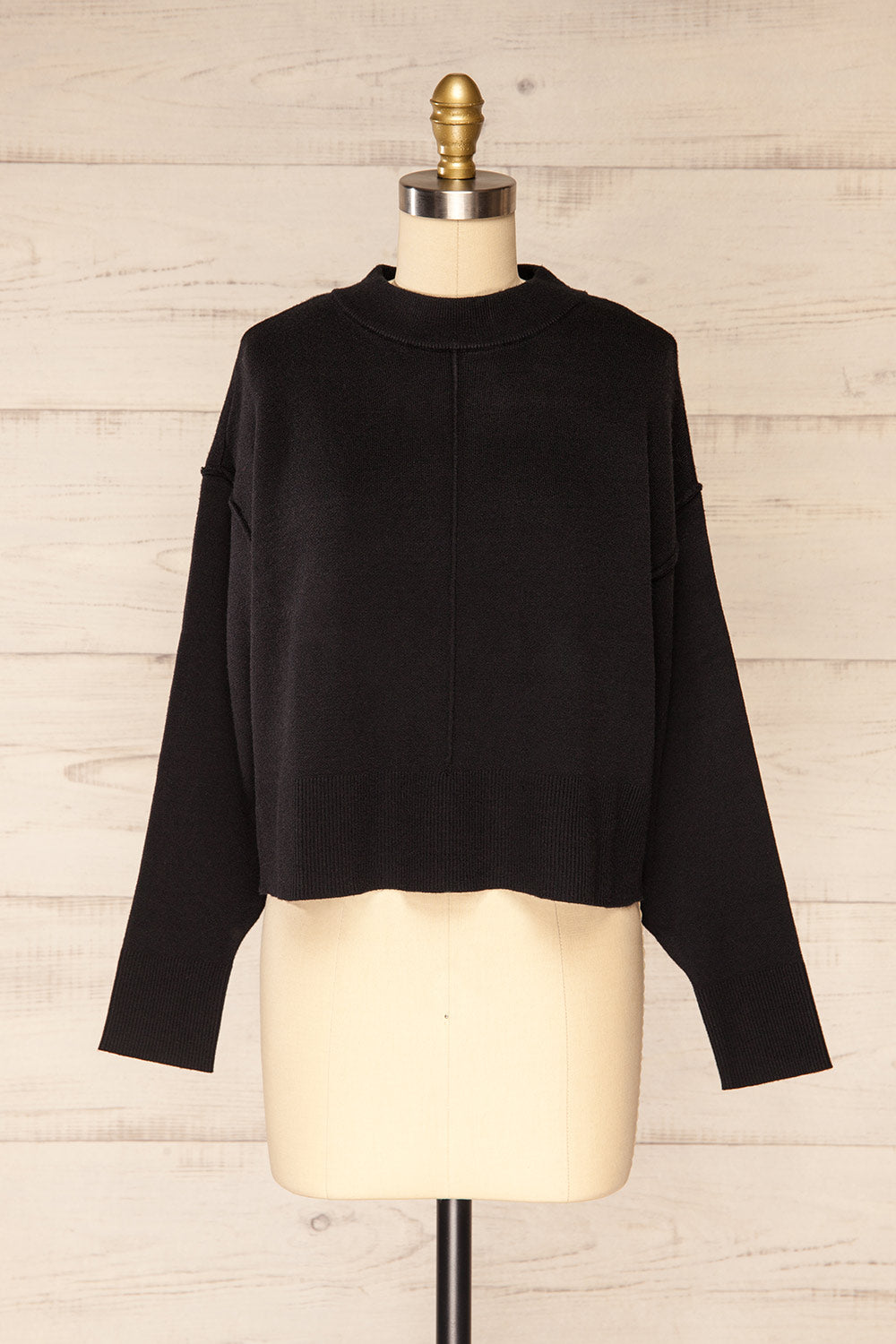 Monterrey Black Knit Crewneck w/ Ribbed Details | La petite garçonne front view