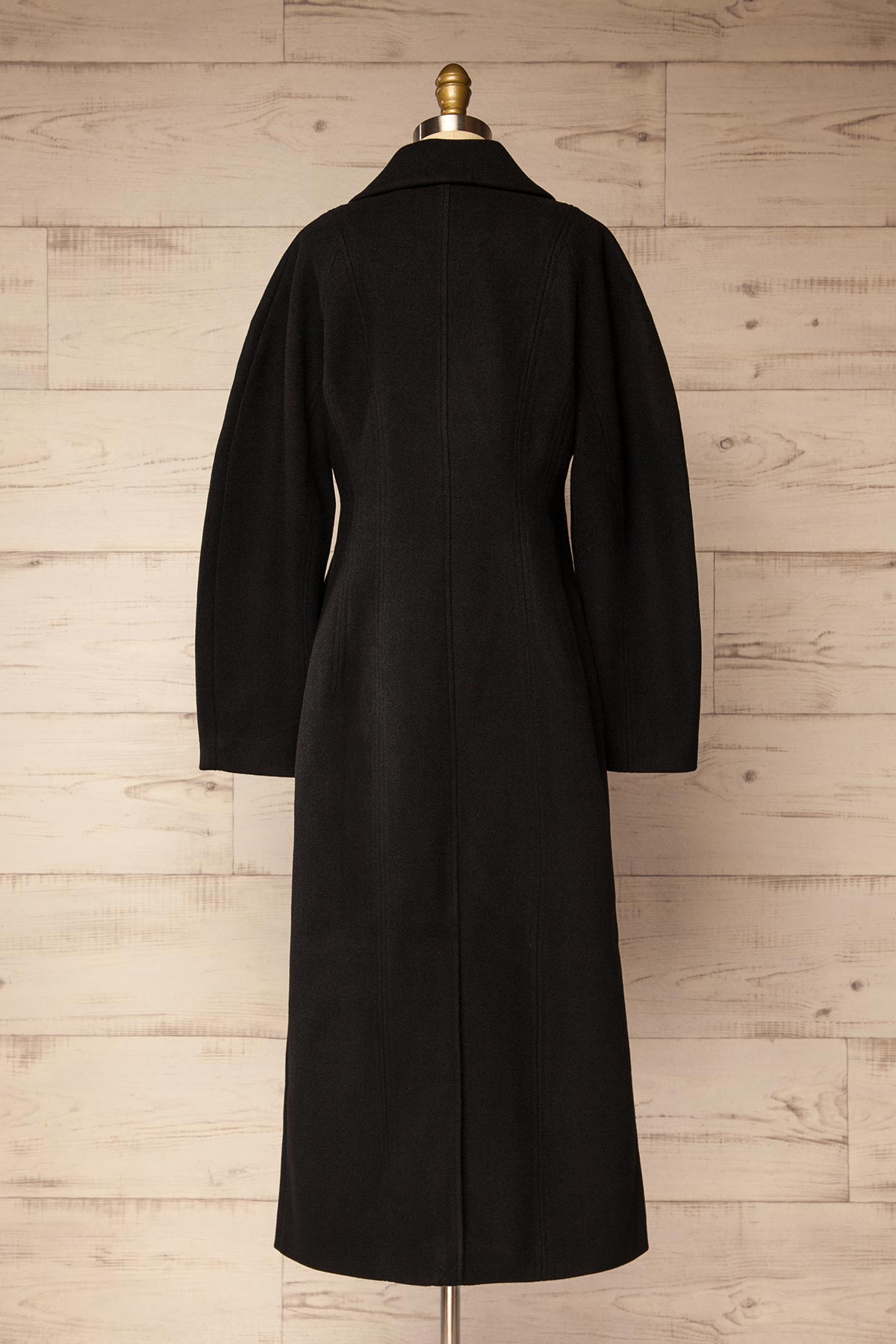 back view of Montevi Long Black Tailored Coat at La petite garçonne