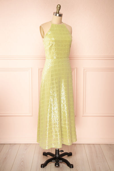 Moonbyul Light Green Sequin Midi Dress | Boutique 1861  side view