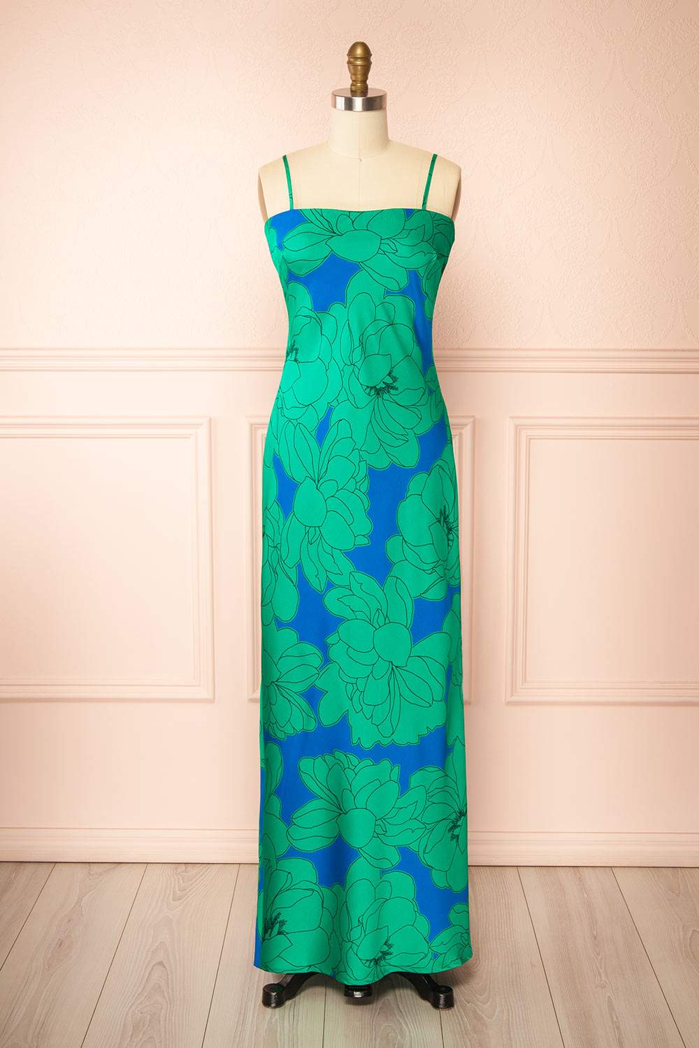 Morgany Long Green Floral Dress | Boutique 1861 front view