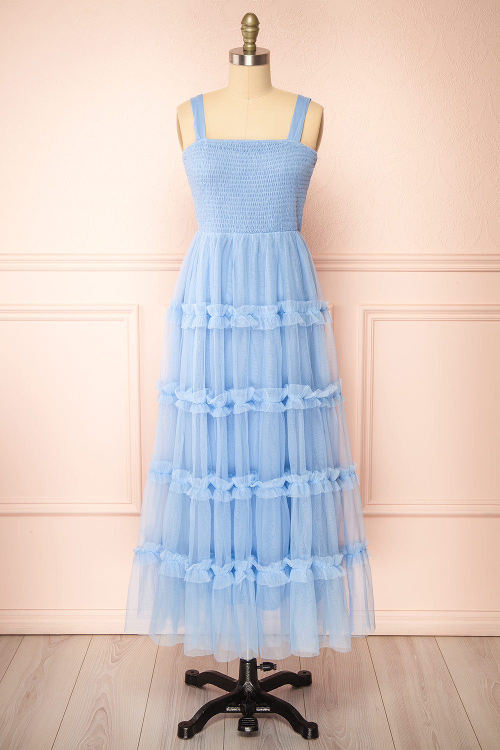 Musai Blue Long Dress w/ Ruched Top | Boutique 1861 front view