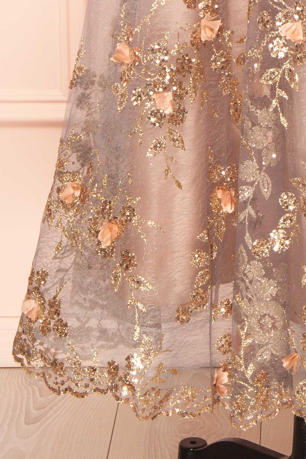 Mynia Midi Gown w/ Floral Appliqués | Boutique 1861 bottom