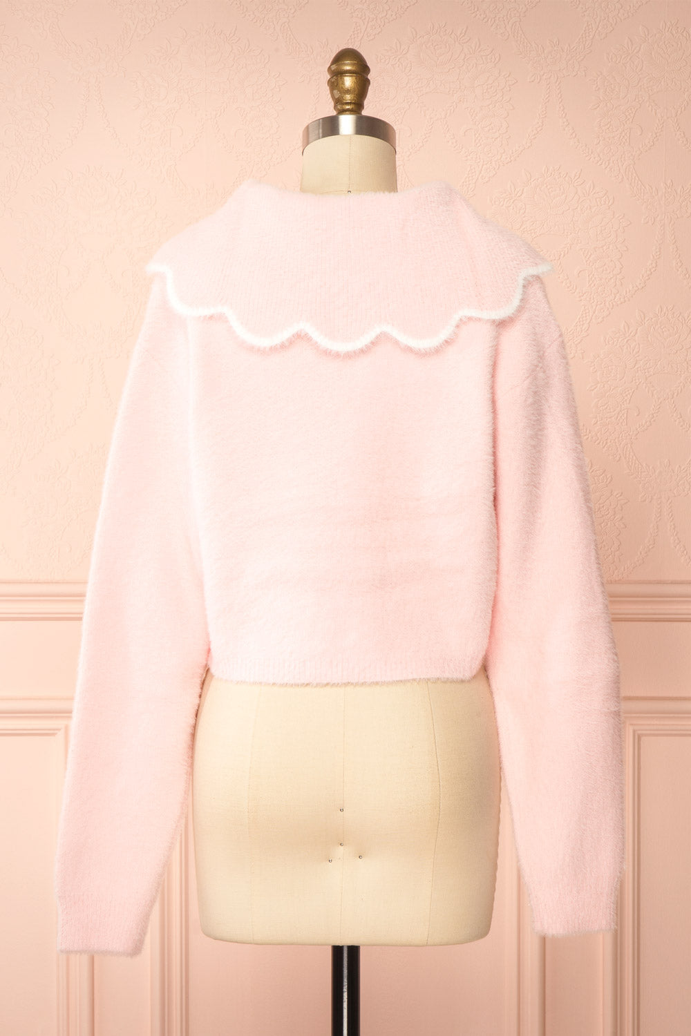 Myrabel Pink Fuzzy Cardigan with Scalloped Hem | Back View
