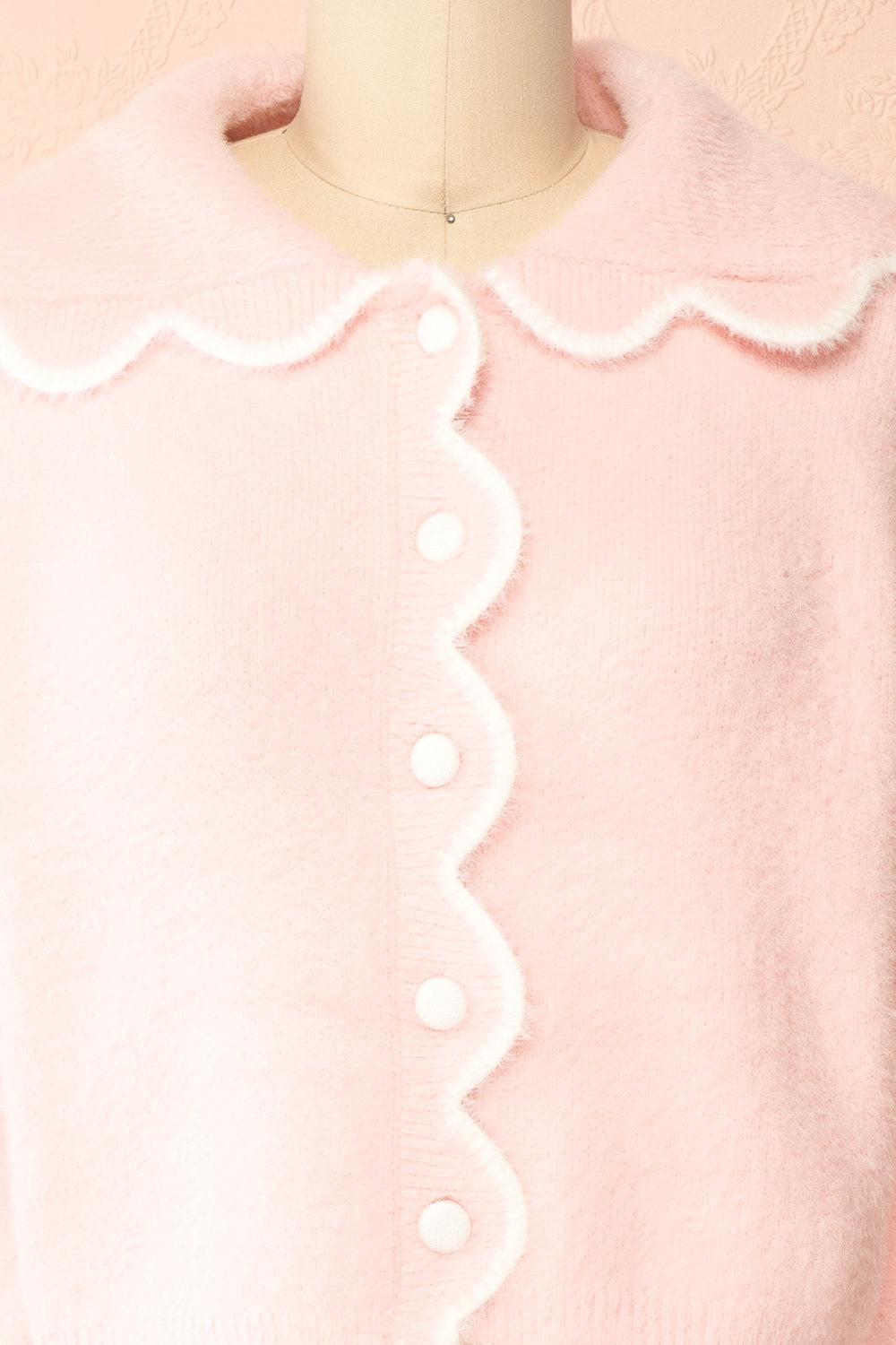 Myrabel Pink Fuzzy Cardigan with Scalloped Hem | Front