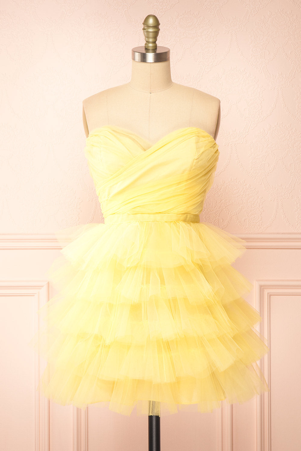 Myrah Yellow Strapless Tiered Tulle Short Dress Boutique 1861