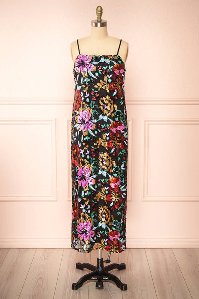 Myrine Straight Midi Dress w/ Flower Sequins | Boutique 1861 front vire