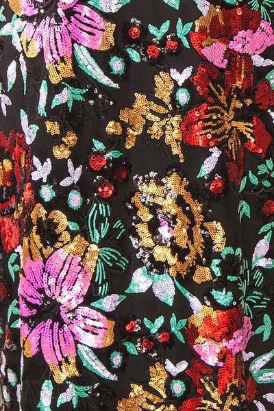 Myrine Straight Midi Dress w/ Flower Sequins | Boutique 1861 fabric