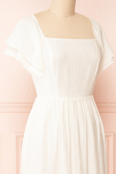 Myrtille Ivory Midi Dress w/ Ruffled Sleeves | Boutique 1861 side close-up