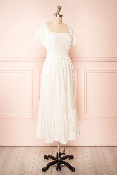 Myrtille Ivory Midi Dress w/ Ruffled Sleeves | Boutique 1861 side view