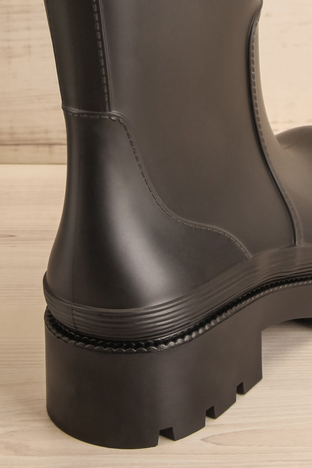 Mzuzu Matte Black Rain Boots | La petite garçonne back close-up
