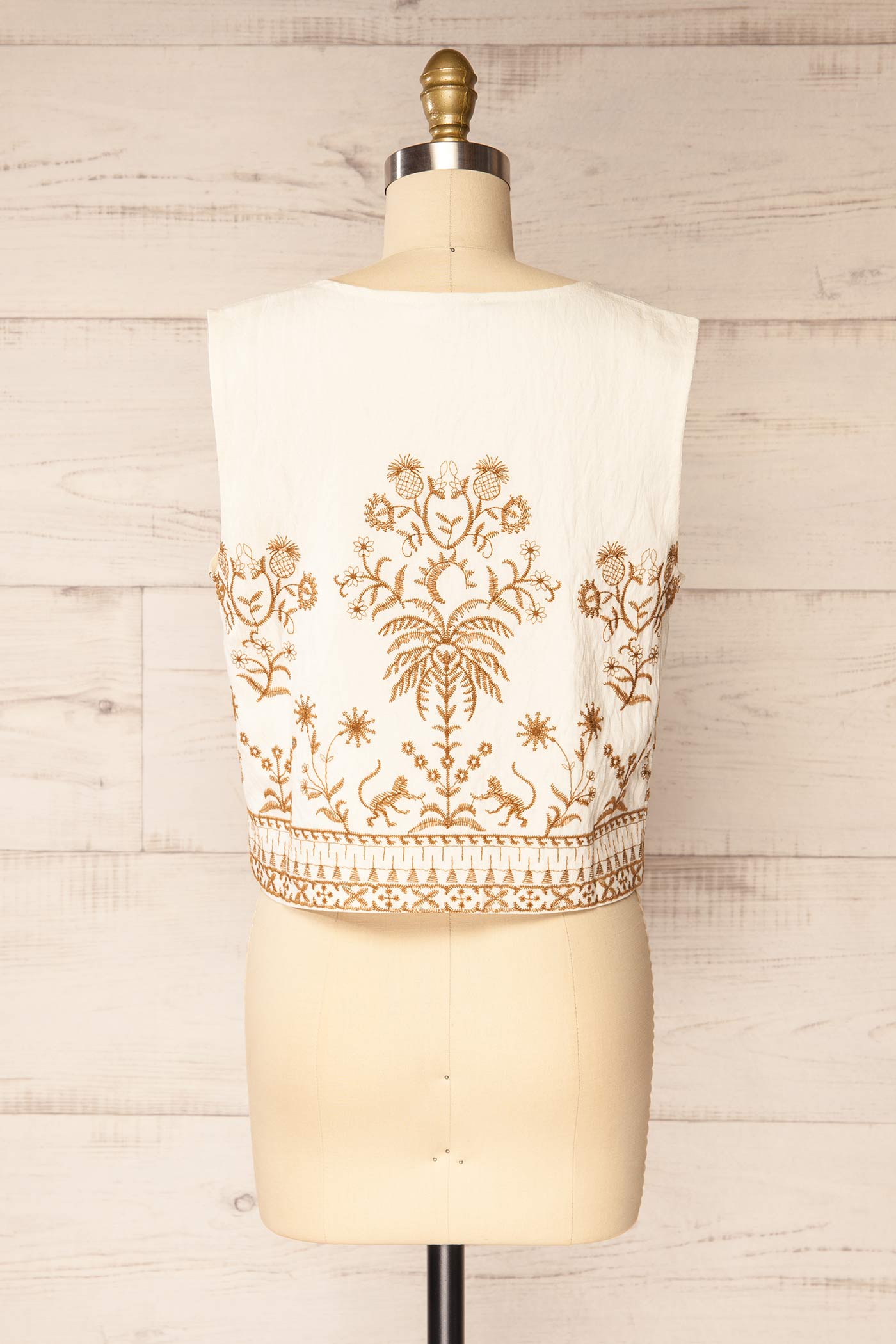 Backview Nabha Embroidered Boho Tie-Front Ivory Top with Tassels at la petite garçonne