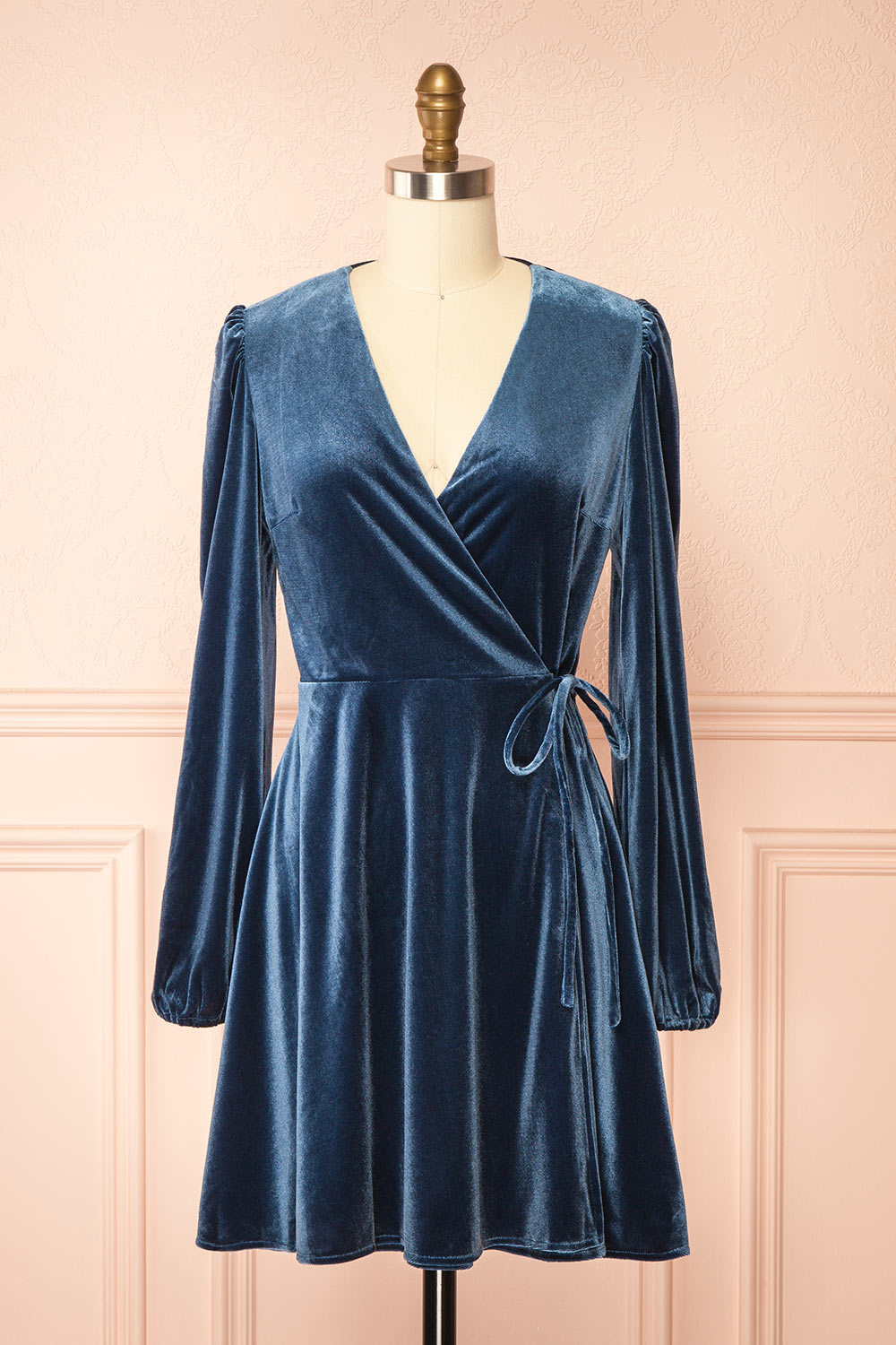 Nabintou Blue Velvet Wrap Dress | Boutique 1861 front view
