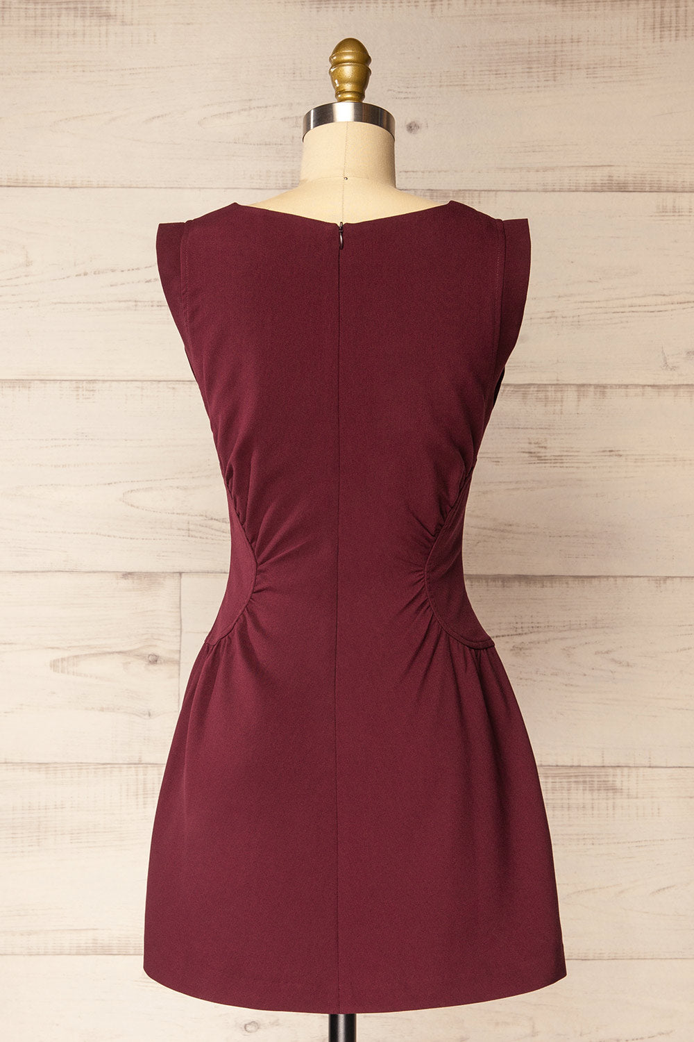 Nabua Short Sleeveless Burgundy Dress | La petite garçonne back view