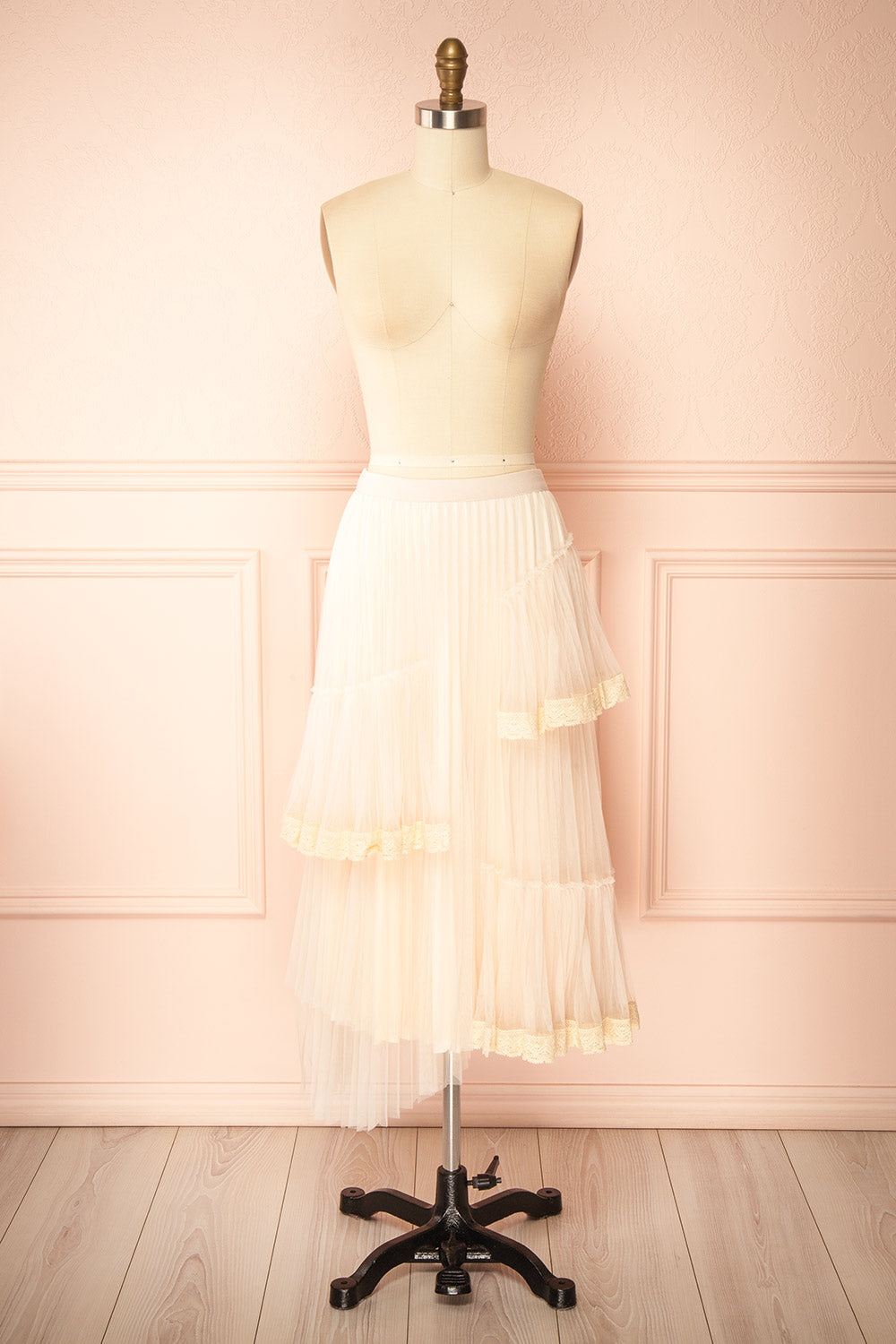 Nadege Pink Maxi Skirt with Lace Trim Detail | Boutique 1861