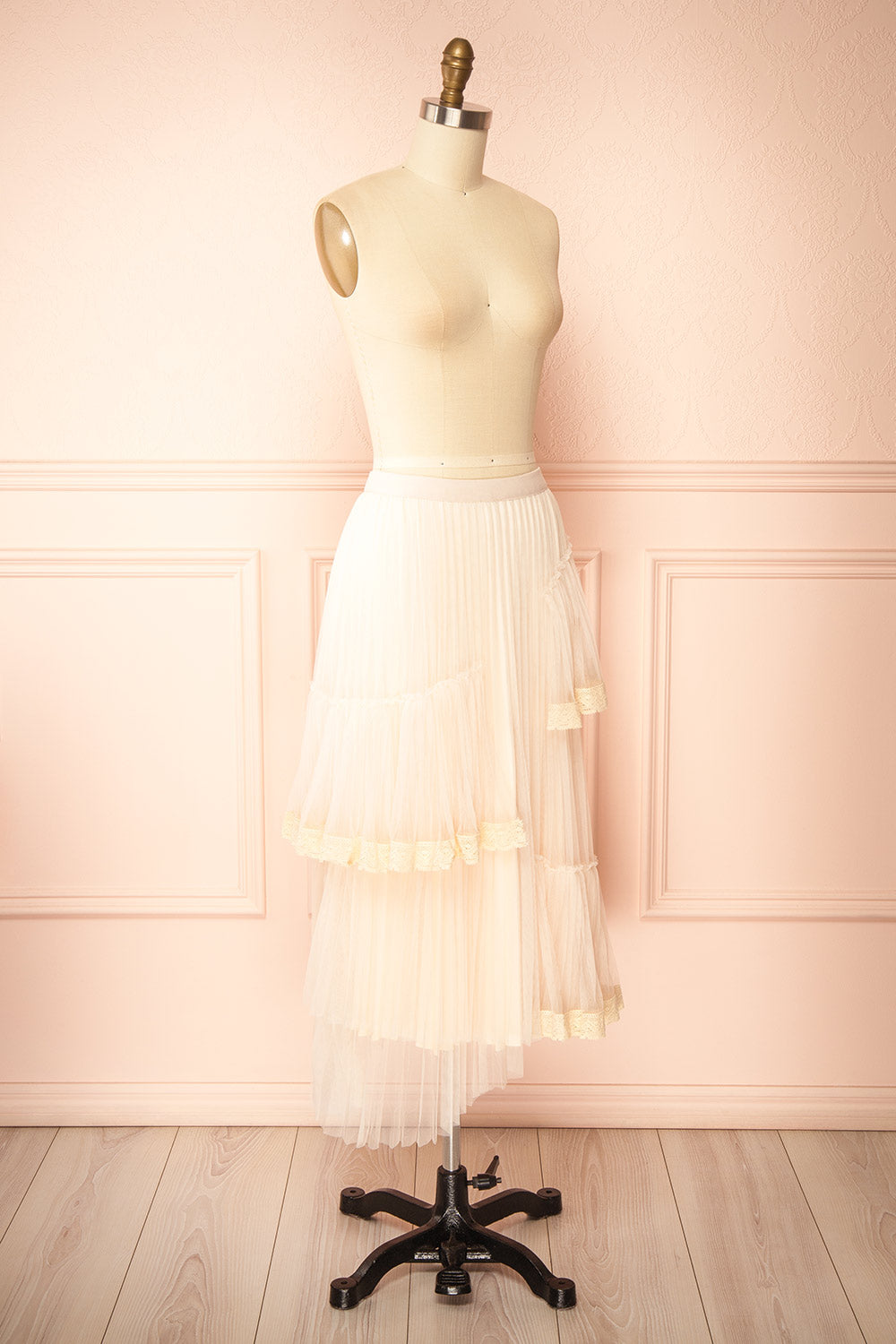 Nadege Pink Maxi Skirt with Lace Trim Detail | Boutique 1861 side view
