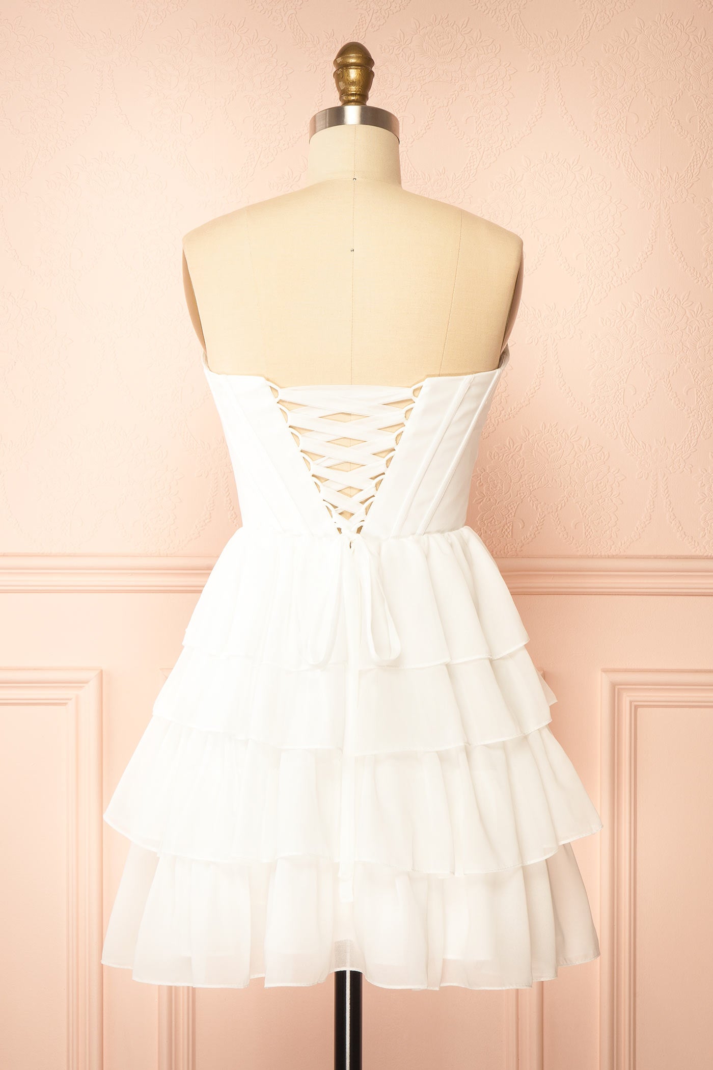 Naemia Ivory Strapless Corset Mini Dress with Flower | Boudoir 1861 back