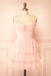 Naemia Blush Strapless Corset Mini Dress with Flower | Boutique 1861 front