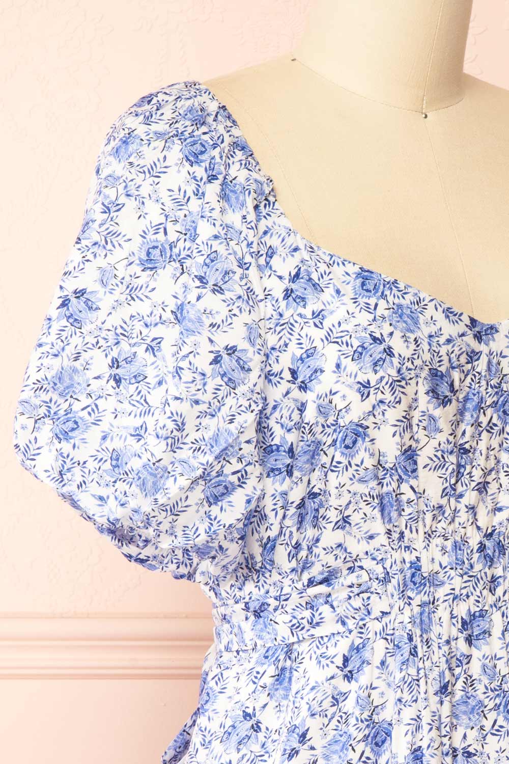 Nafissa Short Blue Floral Dress with Back Tie | Boutique 1861 side