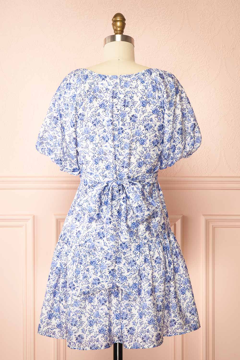 Nafissa Short Blue Floral Dress with Back Tie | Boutique 1861 back view