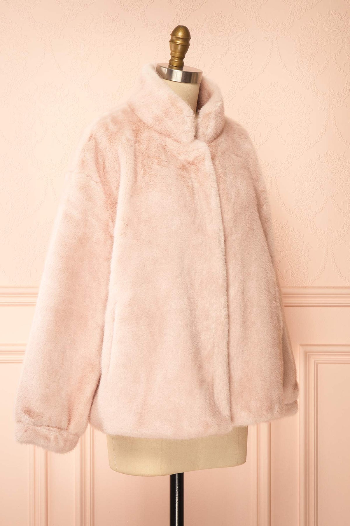 side view of Nagisa Pink Faux Fur Jacket at Boutique 1861