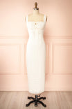 Frontview Nakoa Ivory Lace Midi Dress with Square Neckline at la boutque 1861