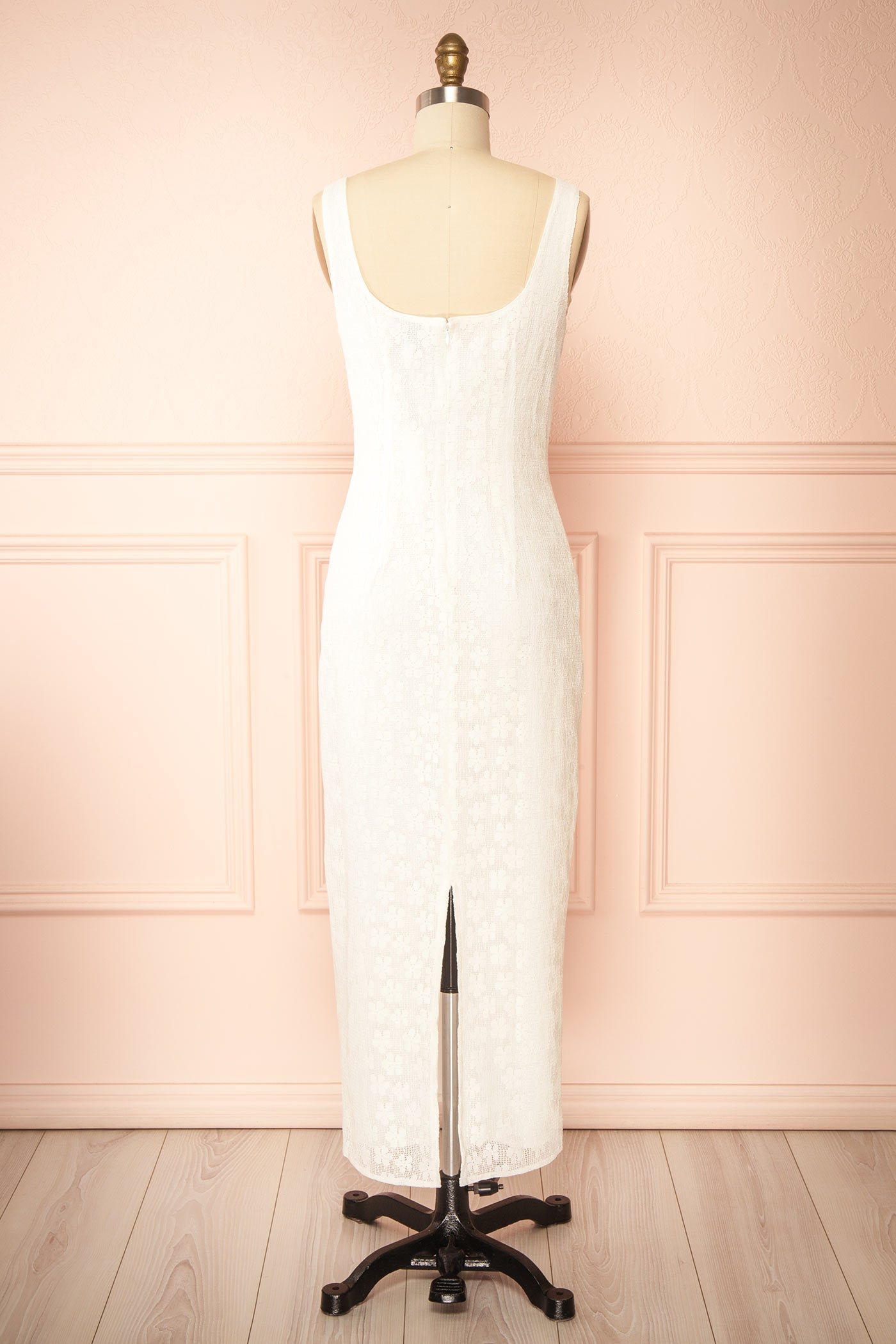 Backview Nakoa Ivory Lace Midi Dress with Square Neckline at la boutque 1861