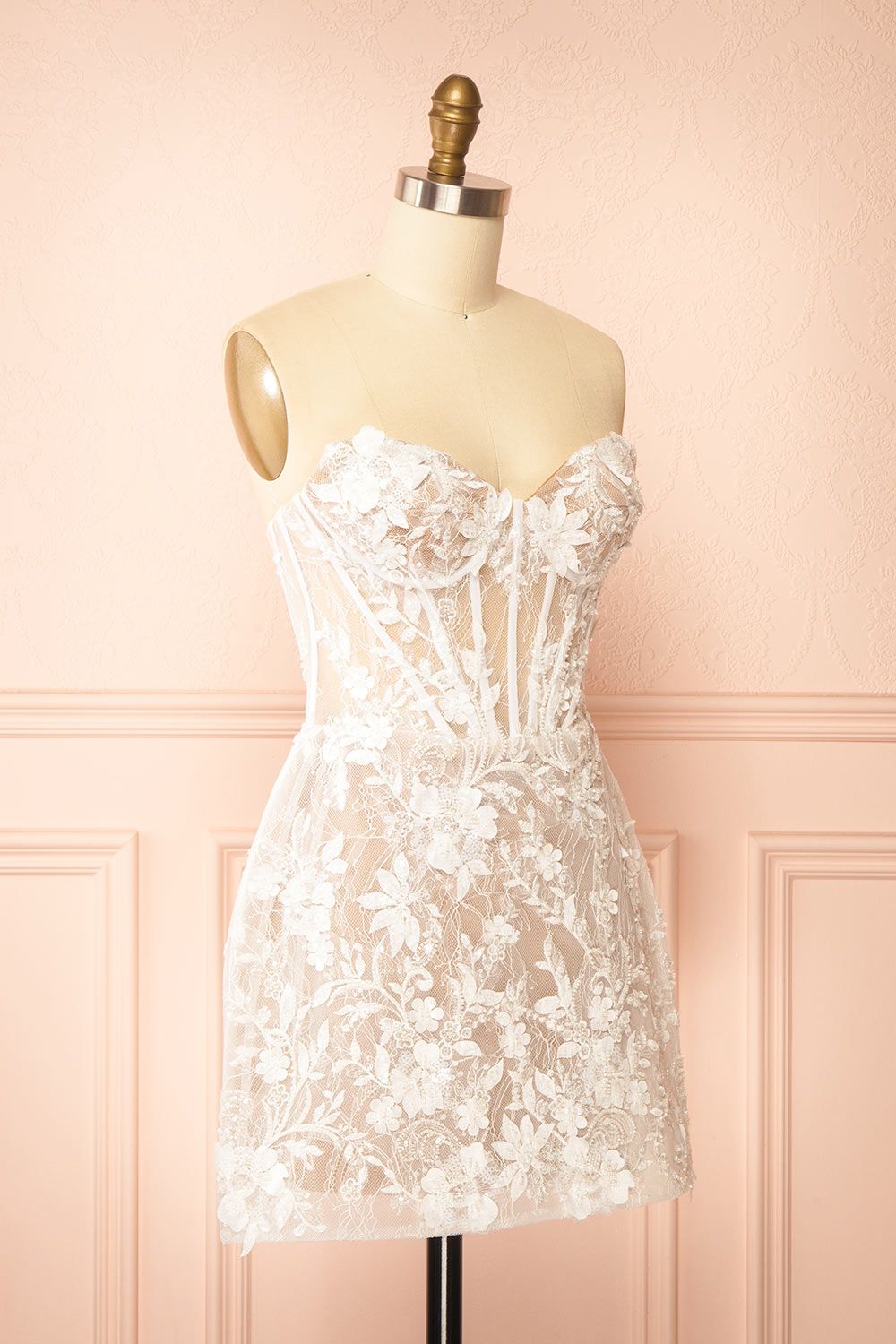 Nalah White Short Corset Dress with Appliqués | Boudoir 1861 side view