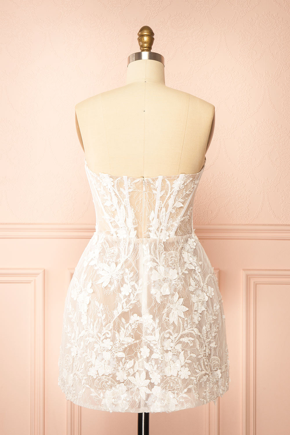 Nalah White Short Corset Dress with Appliqués | Boudoir 1861 back view