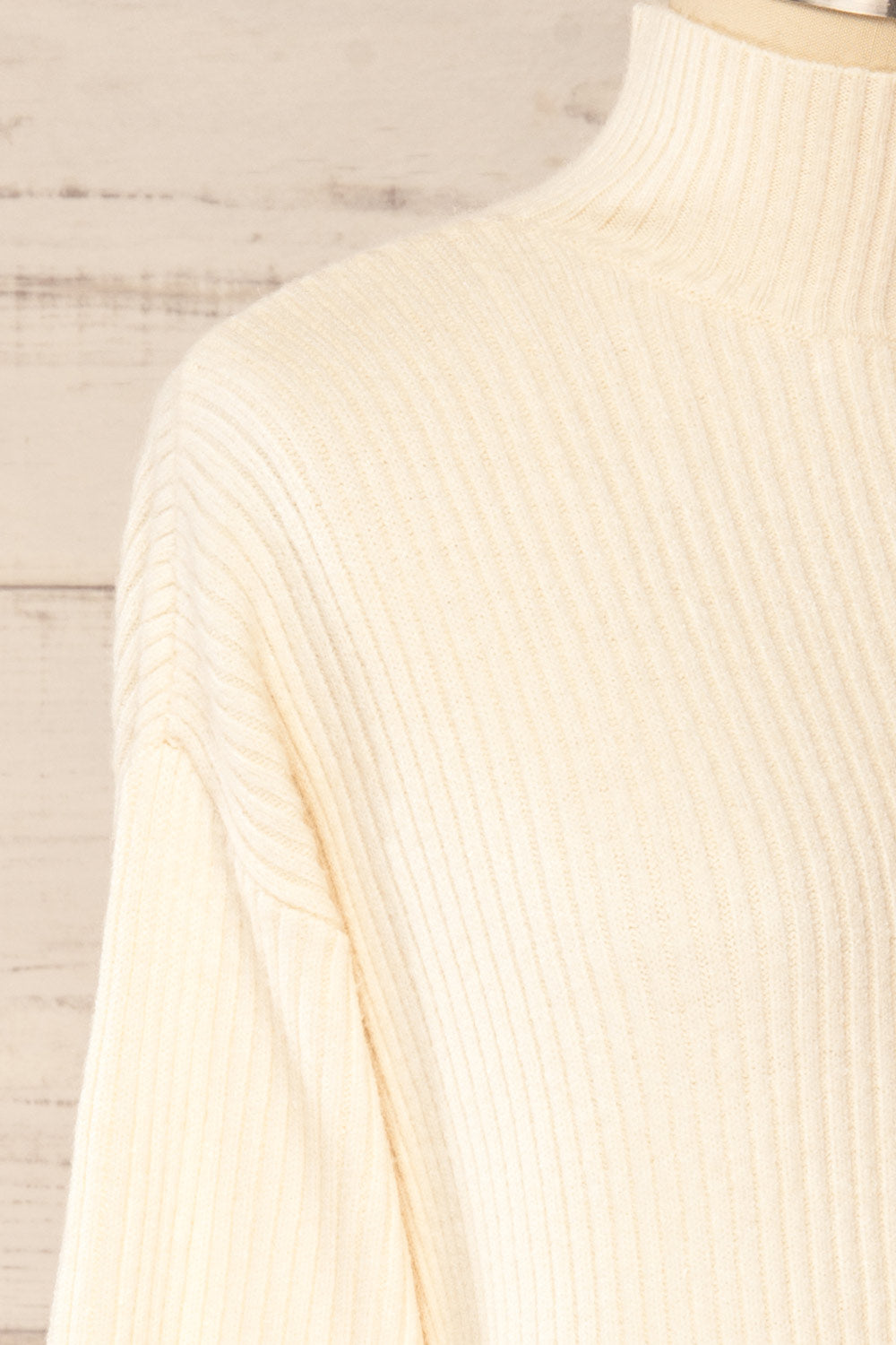 Nalchik Ivory Long Ribbed Sweater w/ Slit | La petite garçonne side close-up