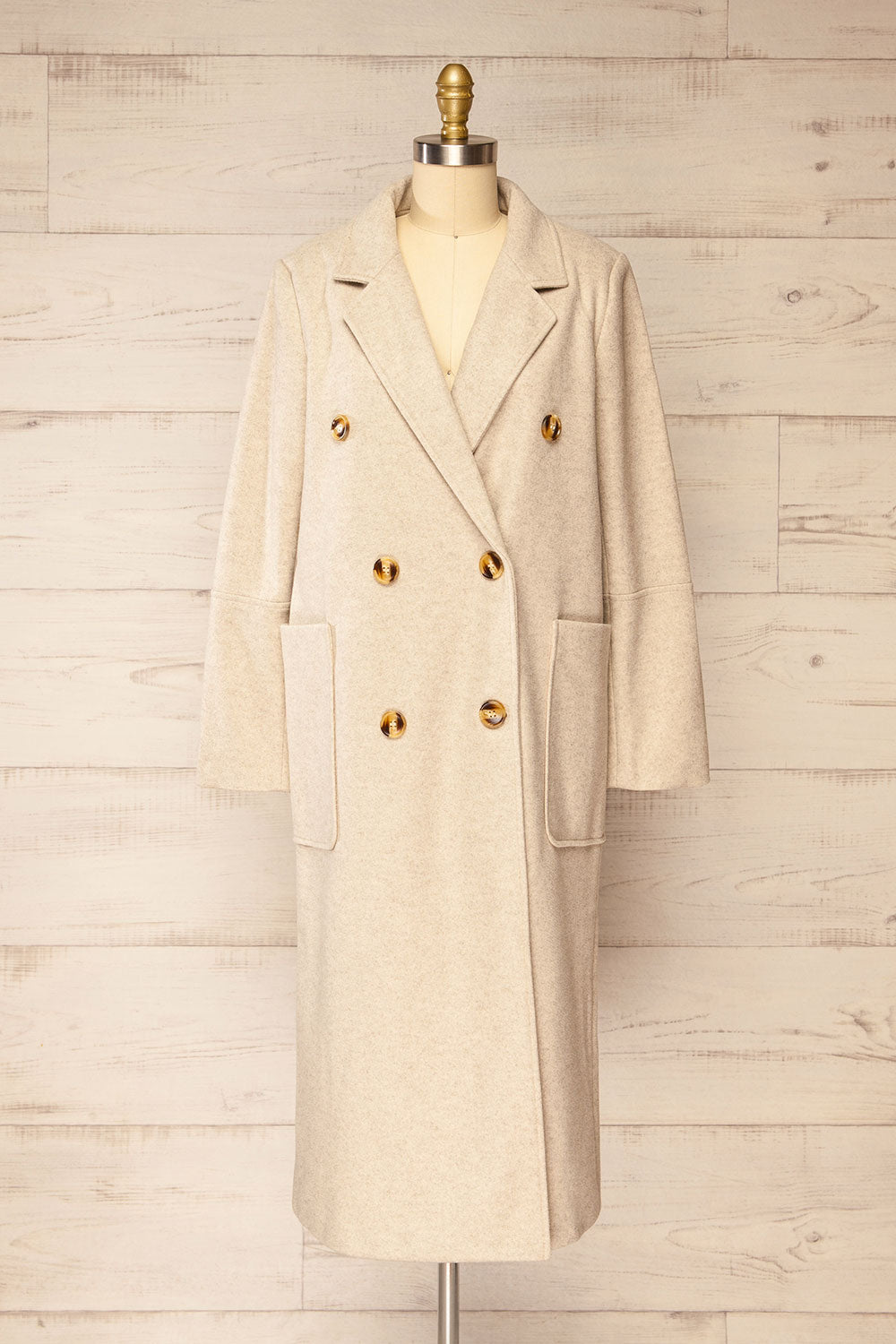Namur Beige Double-Breasted Felt Coat | La petite garçonne front view