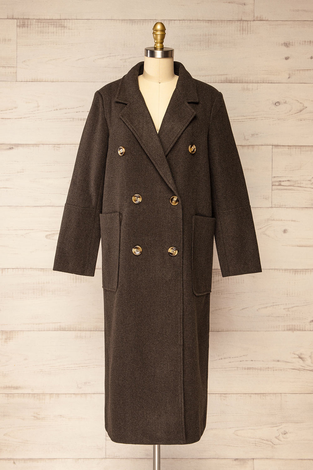 Namur Charcoal Double-Breasted Coat | La petite garçonne front view