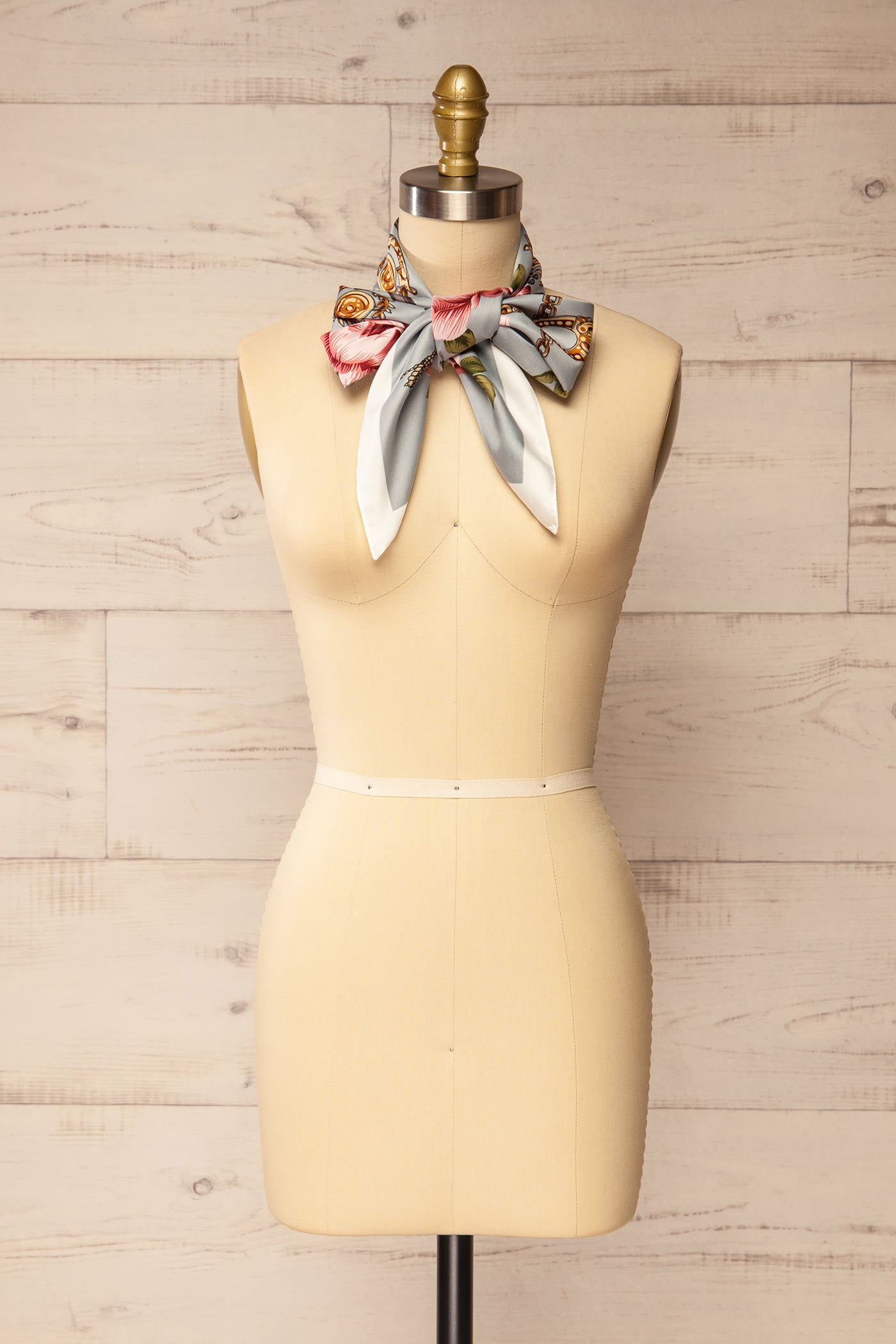 bow tie view of Nanded Blue Floral Satin Scarf at La petite garçonne