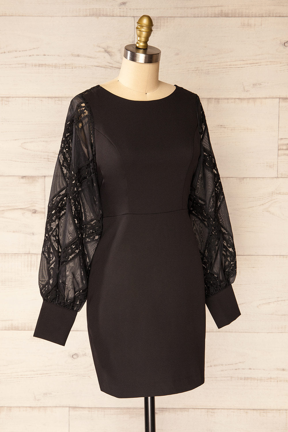 Nanterre Short Black Dress w/ Lace Sleeves | La petite garçonne side view 
