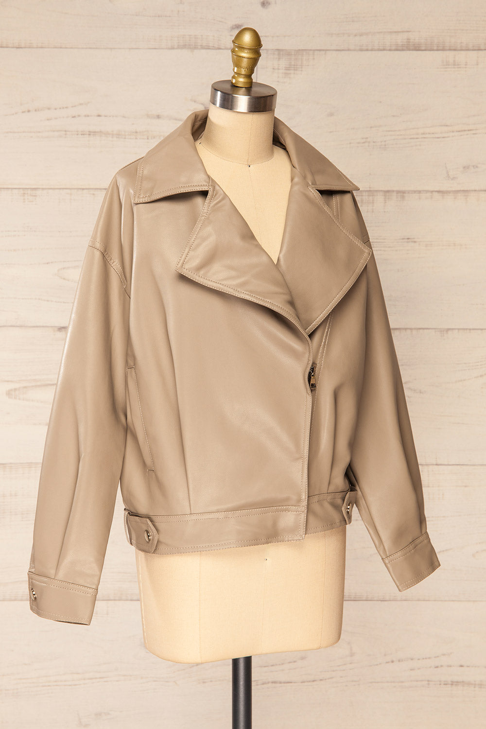 Nantes Taupe Faux Leather Jacket | La petite garçonne side view