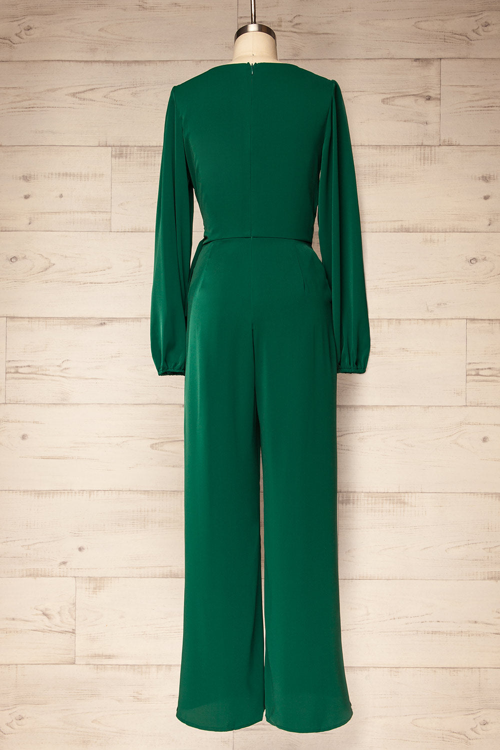 Nantwich Green Silky Long-Sleeved Jumpsuit | La petite garçonne back view