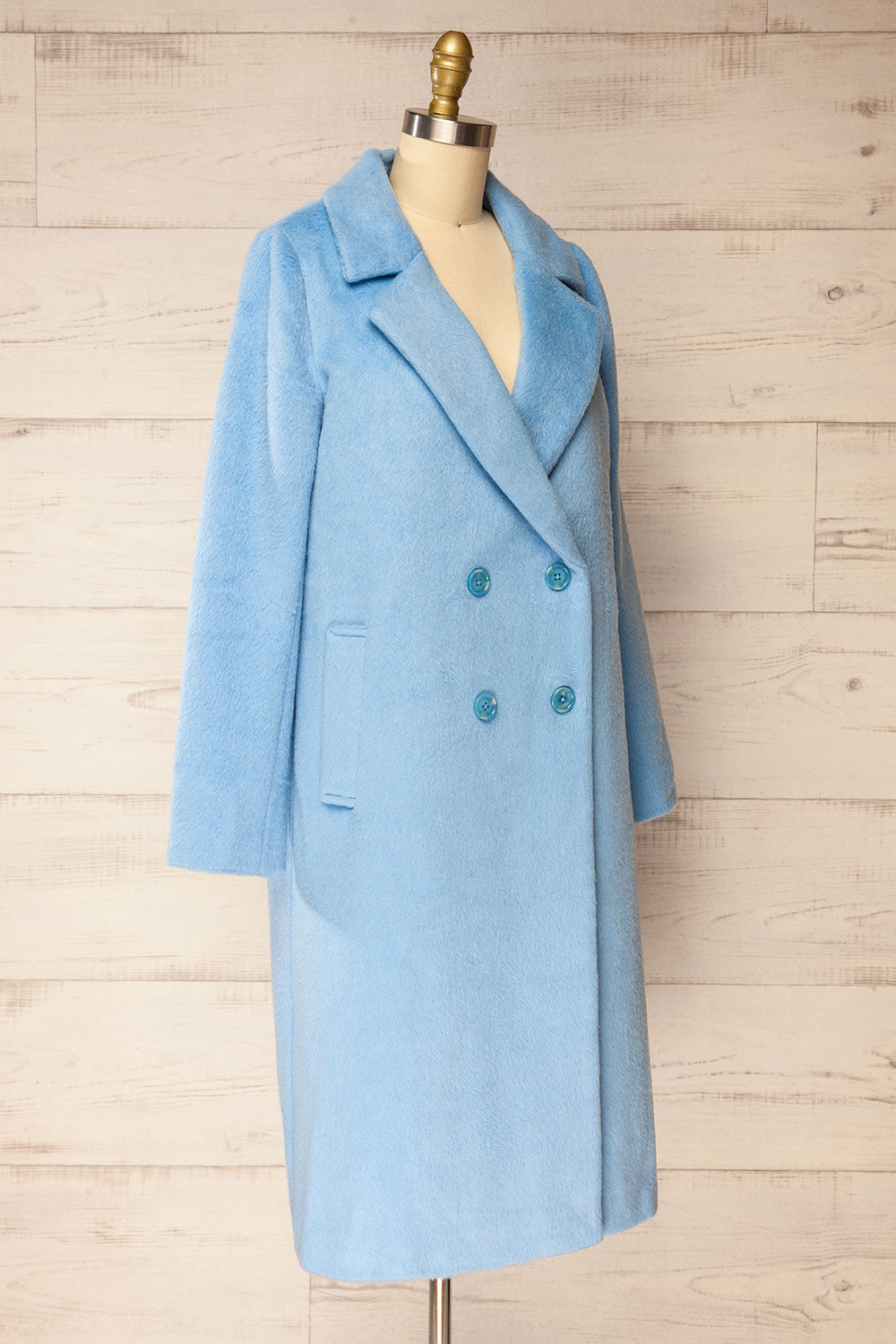 Naola Pastel Blue Brushed Felt Coat | La petite garçonne side view