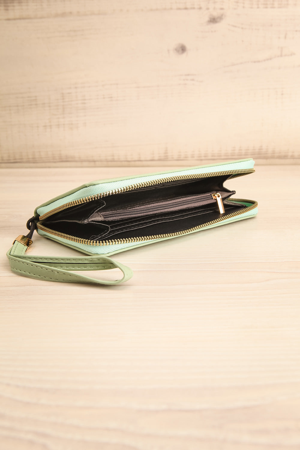 Naples Sage Faux-Leather Wallet | La petite garçonne open view