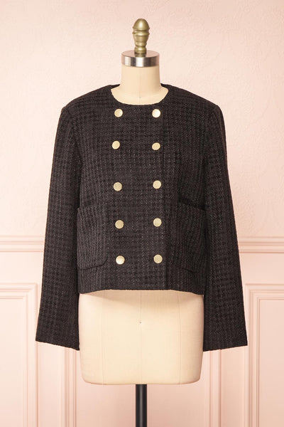 Nareve Black Vintage Style Tweed Jacket | Boutique 1861 front view