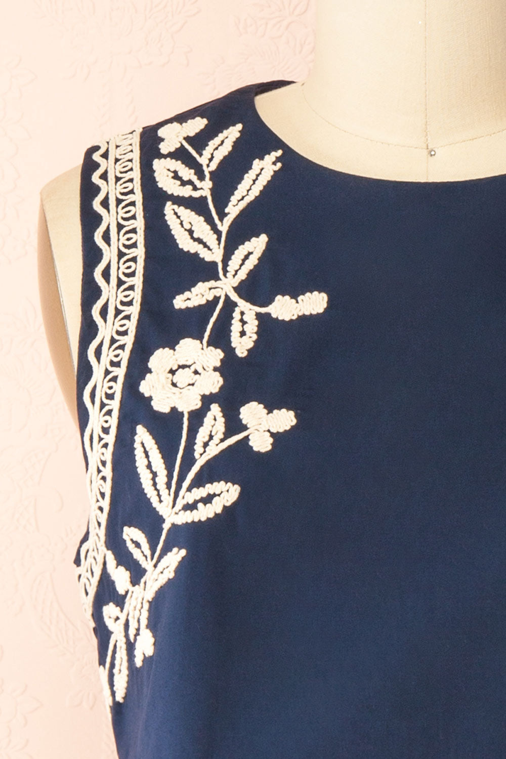 Narsica Navy Sleeveless Top with Floral Embroidery | Boutique 1861 front