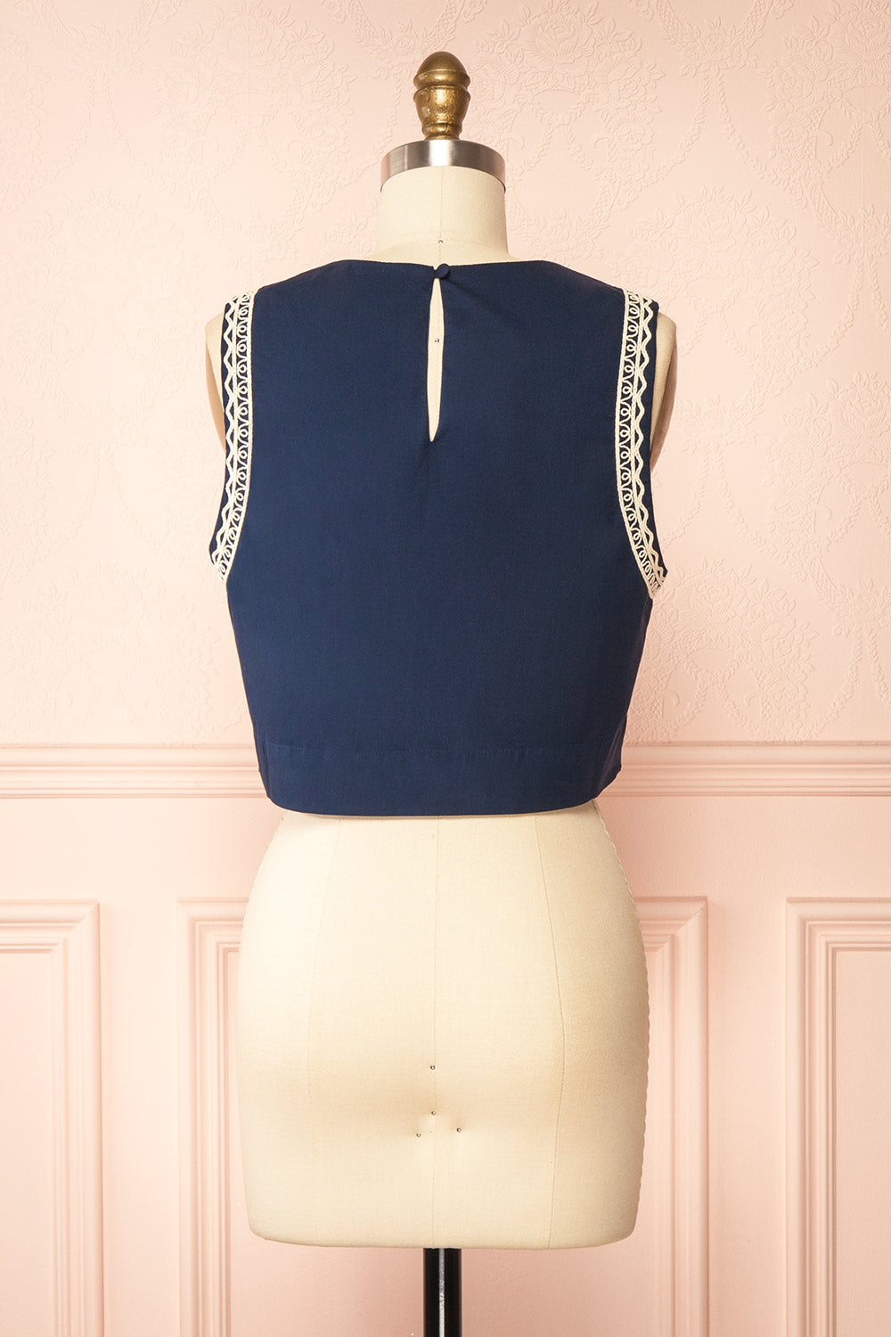 Narsica Navy Sleeveless Top with Floral Embroidery | Boutique 1861 back view