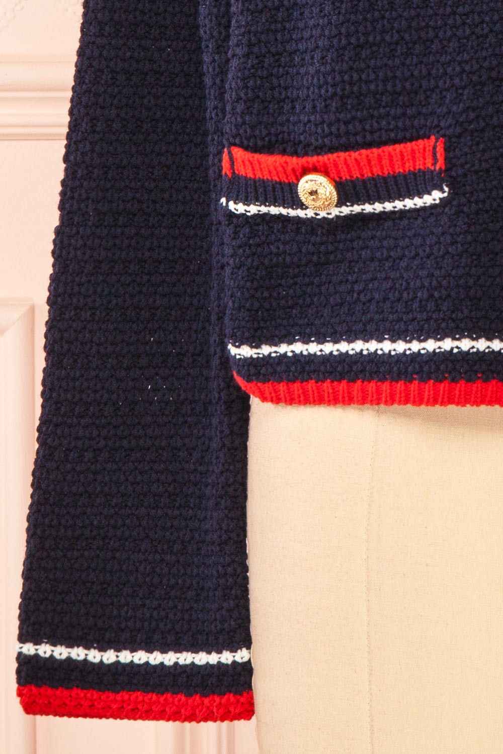 Narvella Navy Knit Cardigan w/ Golden Buttons | Boutique 1861 bottom
