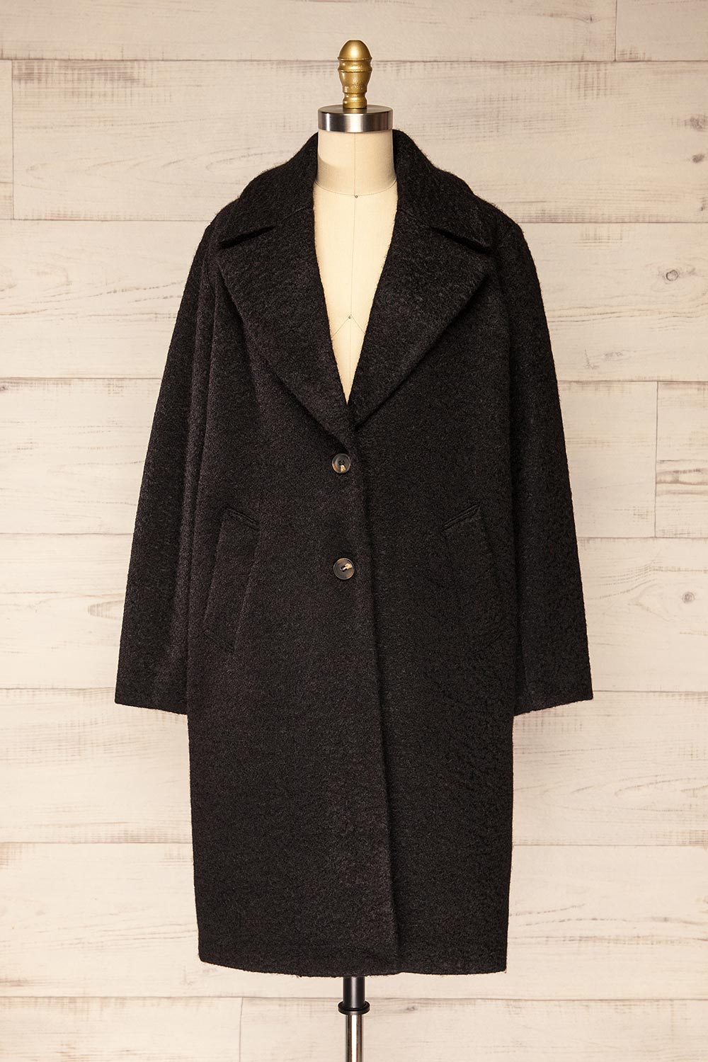 Naryn Black Felt Trench Coat | La petite garçonne front view