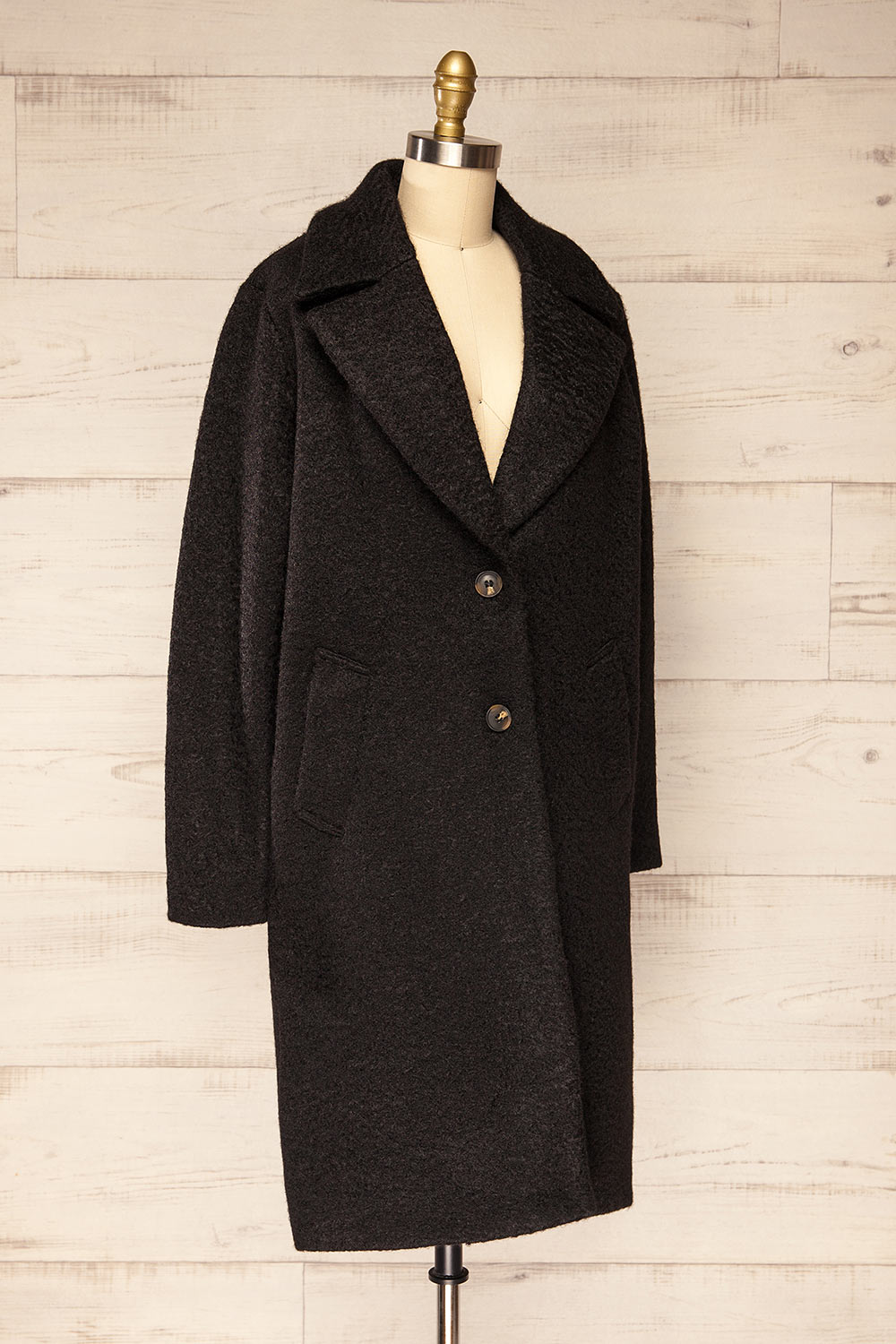 Naryn Black Felt Trench Coat | La petite garçonne side view