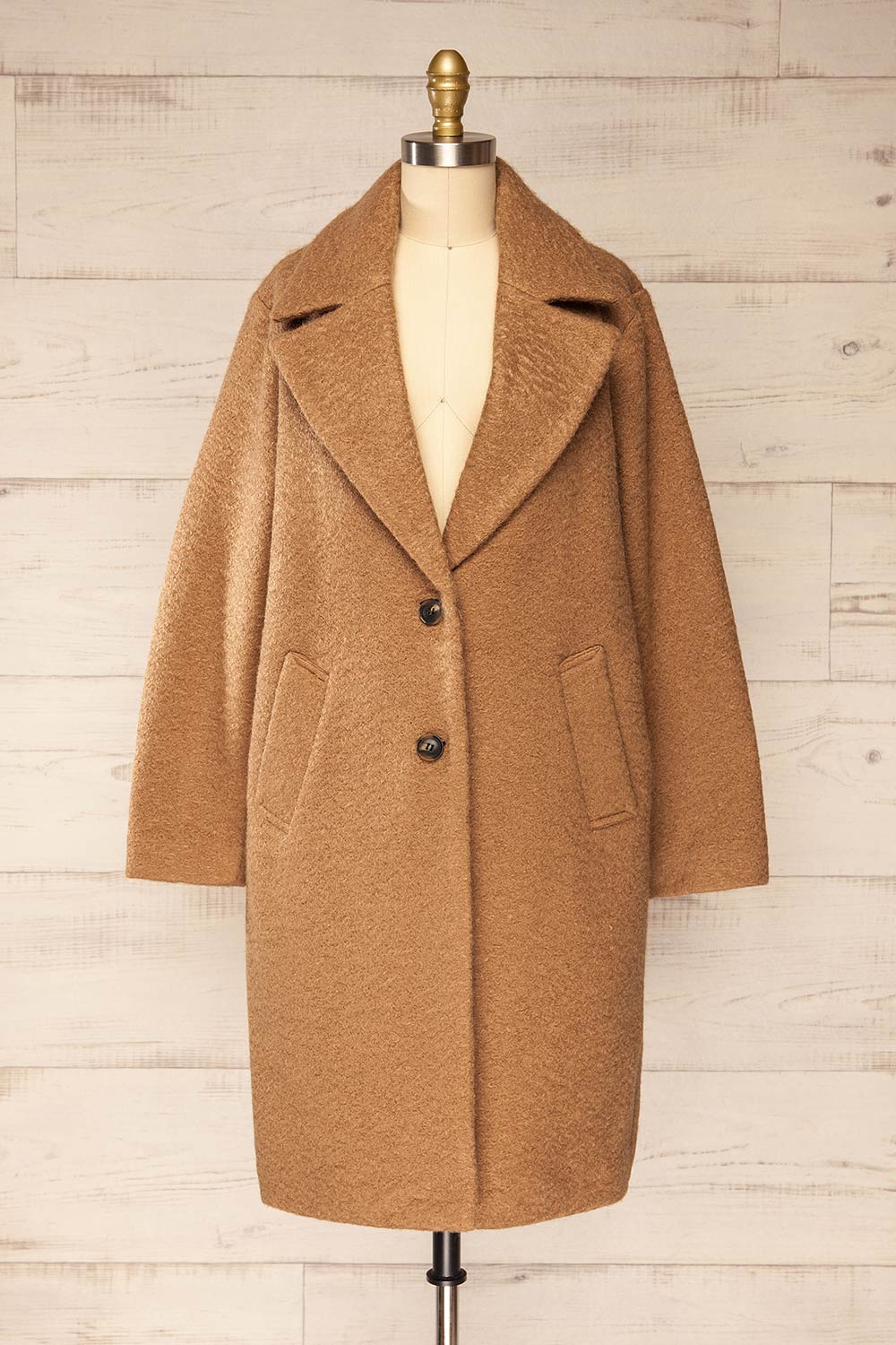 Naryn Caramel Felt Coat | La petite garçonne front view